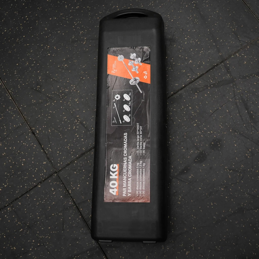 Set de barra + mancuernas cromadas 40 kg