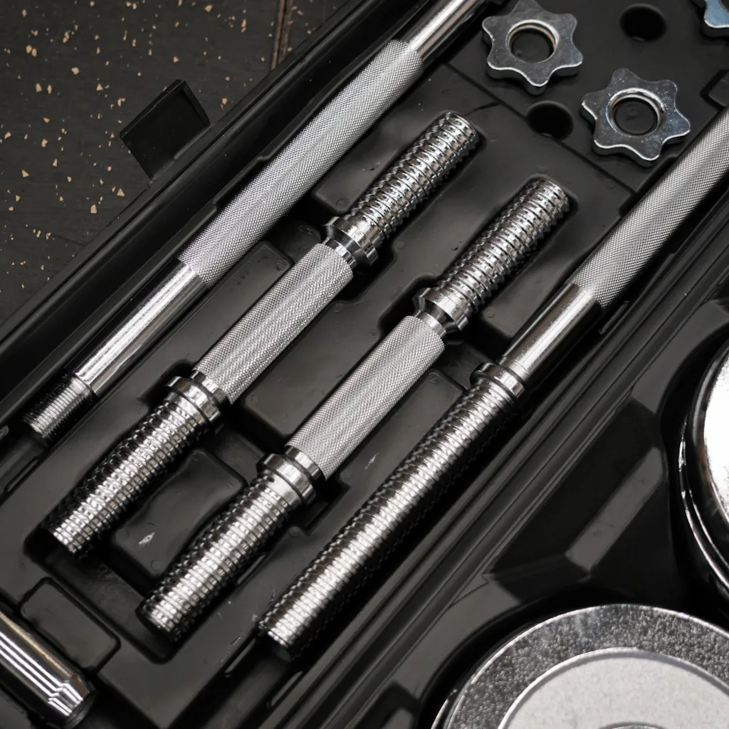 Set de barra + mancuernas cromadas 40 kg