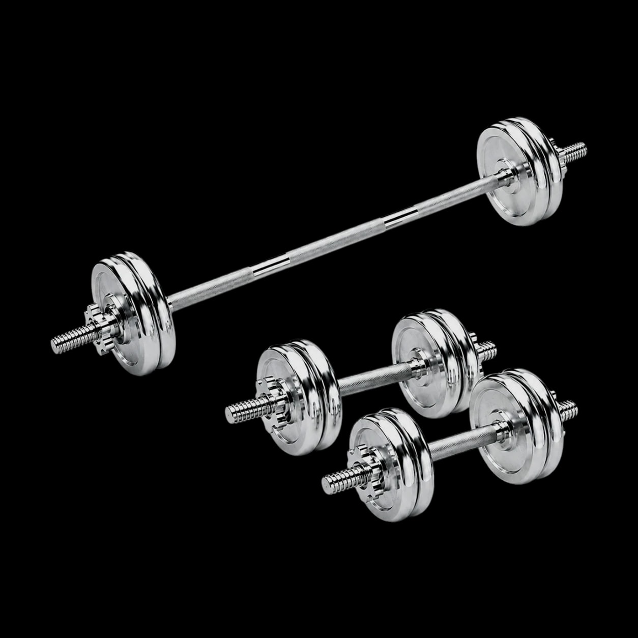 Set de barra + mancuernas cromadas 40 kg