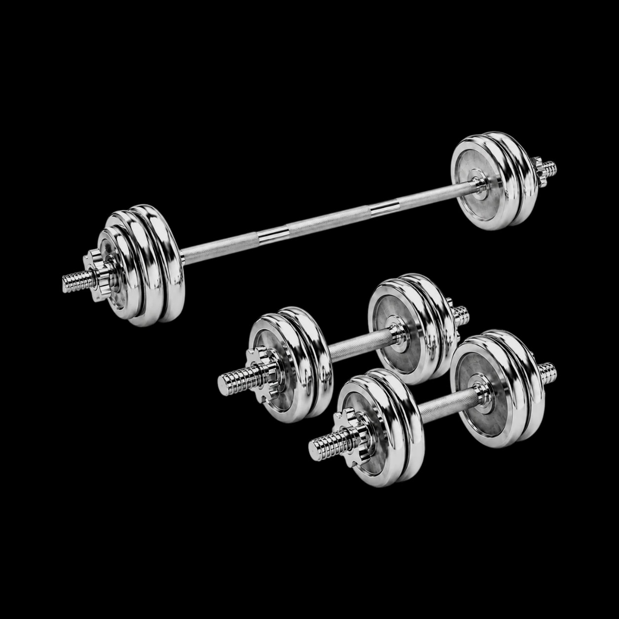 Set de barra + mancuernas cromadas 50 kg